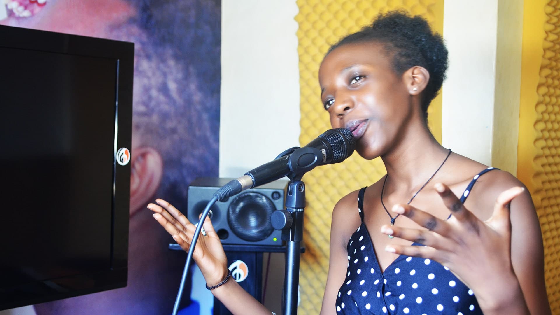 girl with blue background